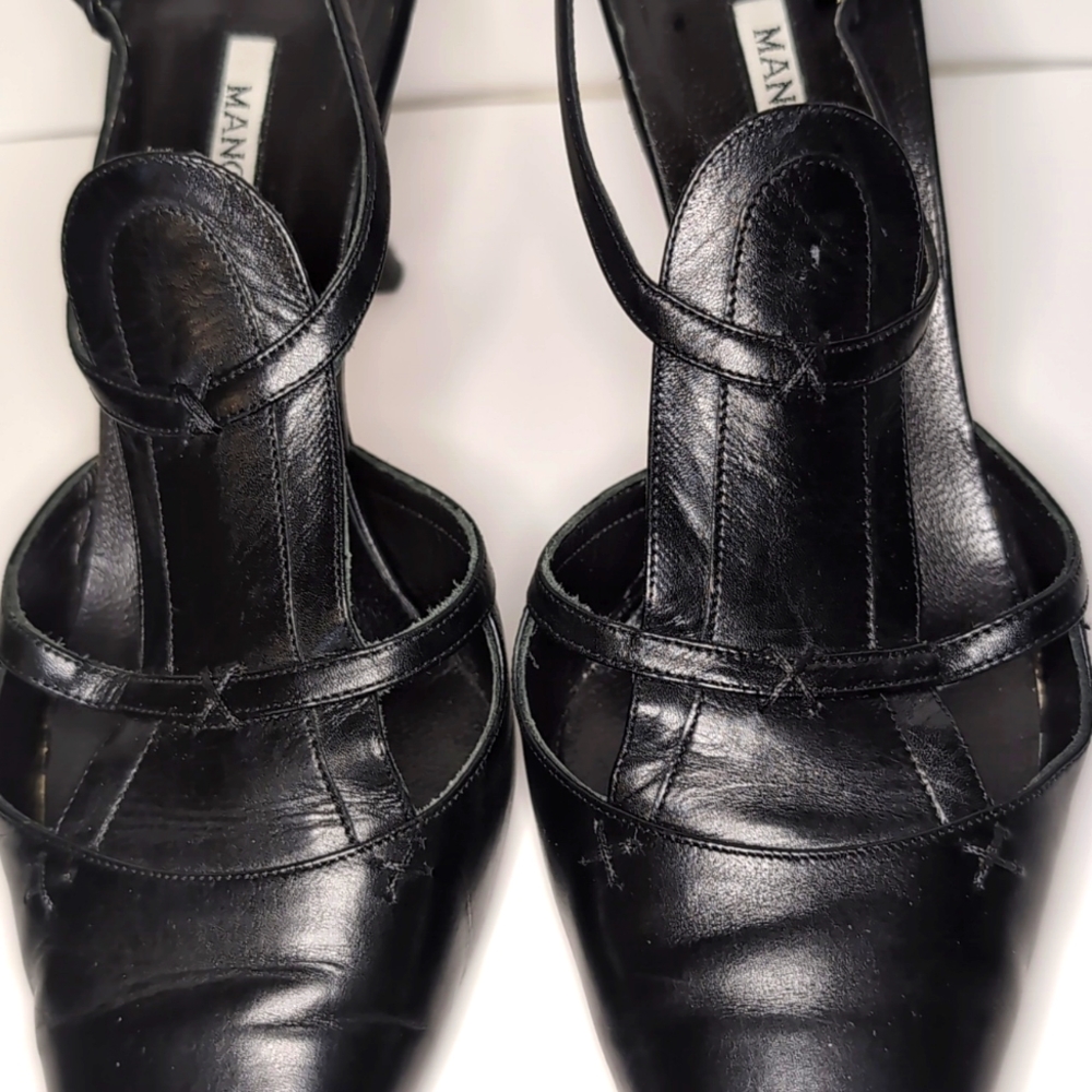MANOLO BLAHNIK Vintage heels black leather pointed toe pumps 9.5 - Picture 8 of 10